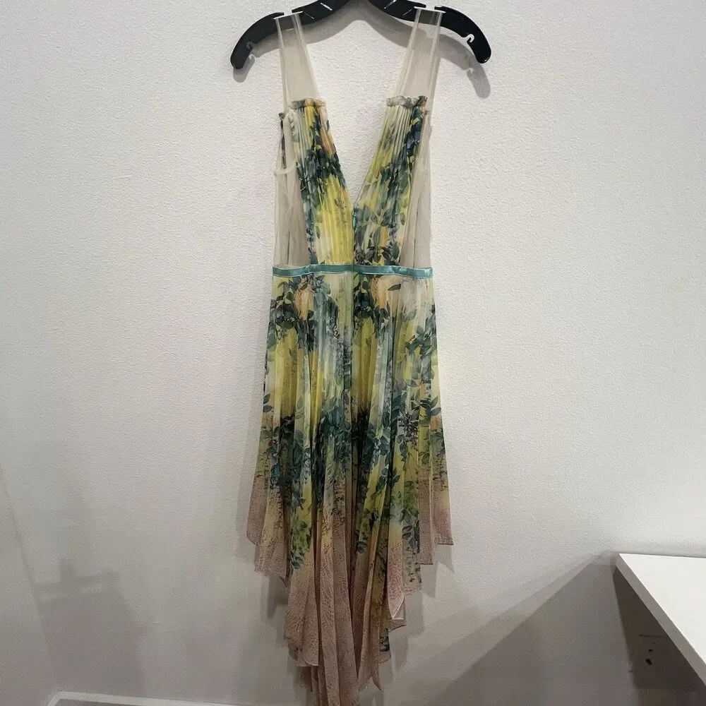 Bebe High Low Pleated Maxi Dress Floral Illusion Stunning Cocktail Women’s Sz 6 - Picture 7 of 12